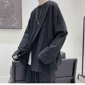 新品 レイヤード Tシャツ カットソー トップス ブラック 再入荷 L 新品未使用