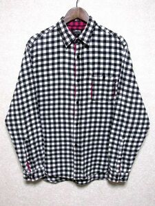 stussy ステューシー ブロックチェック柄 長袖 ネルシャツ L★ブラック×ホワイト 黒×白 モノトーン 切り替え フランネル ストリート 人気