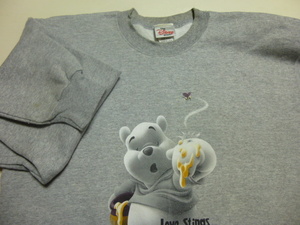 美品 アメリカ製 ディズニースエットシャツ Winnie-the-Pooh Love Stings 杢グレー サイズM フロントにPoohのプリント 当時の正規輸入品