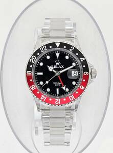 RELAX リラックス 王冠ロゴ GMT12 腕時計 GMT 黒/赤 24H回転ベゼル 世田谷ベース 所ジョージ 新品