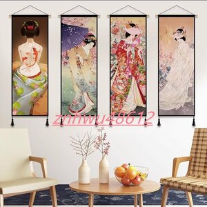 Art hand Auction [Esperanza Store] Entrance background cloth art bedroom bedside wall decorative painting Ukiyo-e ladies' picture hanging picture Japanese style store 4-piece set 45*120cm, Painting, Oil painting, Portraits