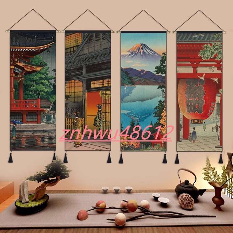 Decorative painting Ukiyo-e hanging cloth art Tapestry Restaurant cloth hanging picture Living room entrance decoration picture Sushi restaurant Izakaya guesthouse cloth hanging set of 3 45*120cm, Painting, Oil painting, Portraits