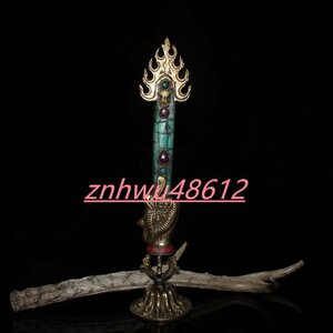 [密教法具 ]降魔剣 文殊菩薩 剣 宝剣 中型 (全長22cm×巾5cm)◆護摩で使われる仏具・密教法具・寺院仏具・護摩器・文殊菩