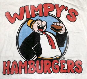 ★ポパイ Tシャツ WIMPYS BURGERS POPEYE 白 S 正規品! ハンバーガー アメキャラ ramones ウィンピーズ