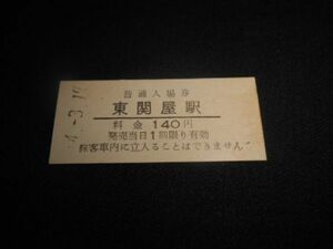 新潟交通　B型硬券　入場券　東関屋駅140円　平成4年　送料84円