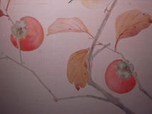 秀清『柿に鳥』色紙〔絹本肉筆真作〕/ 花鳥図 日本画_画像4