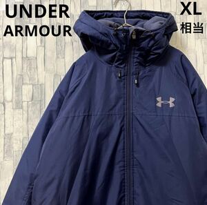 UNDER ARMOUR Under Armor bench coat long coat simple Logo navy size Lf-ti cotton inside protection against cold free shipping 