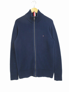 トミーヒルフィガー TOMMY HILFIGER ニット セーター ジップ カーディガン ロゴ ネイビー size L メンズ