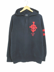 ステューシー STUSSY ニット パーカー コットン プルオーバー ネイビー size L メンズ