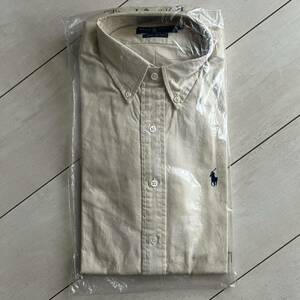 希少 未使用 デッドストック 袋入 90s RALPH LAUREN ラルフローレン 綿ツイル アイボリー BDシャツ US Mサイズ シンガポール製 ジャンク