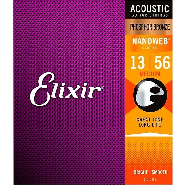 Elixir Nanoweb #16102 Medium 013-056 Phosphor Bronze エリクサー コーティング弦 アコギ弦