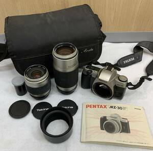 1円〜PENTAX ペンタックス MZ-30 Tokina 100-300㎜ 1:5.6-6.7 28-80㎜ 1:3.5-5.6 ケース、フード、キャップ付 取説付 一眼レフカメラ