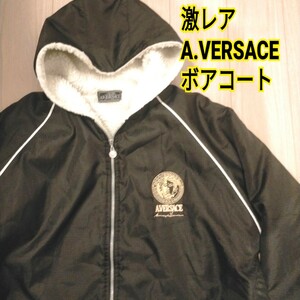 激レア 希少 超美品 90s ヴィンテージ A.VERSACE ヴェルサーチ ベンチコート ナイロン 90年代 ボア もこもこ ロング 刺繍 モコモコ L