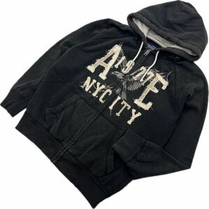 American Eagle ☆ インパクト ロゴ スウェット ジップアップ パーカー L ブラック アメカジ ストリート 古着 アメリカンイーグル■S2825