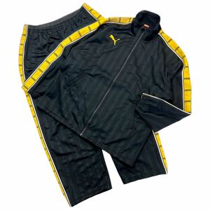 PUMA ☆ 上下 セットアップ ジャージ ジャケット パンツ ブラック イエロー L-O スポーツ トレーニング リラックス 部屋着 プーマ■EF299