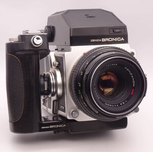 【シャッターOK】 ZENZA BRONICA ETR 希少カラー シルバー ゼンザブロニカ 中判フィルムカメラ 単焦点レンズ ZENZANON 75mm F2.8 