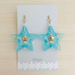 ミントスター【大きな星のハンドメイドピアス】推し活ピアス