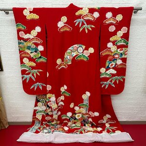 Art hand Auction ★An exquisite item with an antique feel★New and unused★Hand-painted Yuzen★Red color★There are some processing difficulties near the top of the collar, fashion, women's kimono, kimono, others