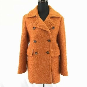  made in Japan * Kate Spade * double breast / tweed pea coat [ size 0/XS/ orange ] both side pocket / springs hook /kate spade*BC329L