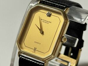 1円〜☆メンズ腕時計 WITTNAUER ウィットナー GENEVE ジュネーブ ゴールド文字盤 9858-956.031 クォーツ スクエア 動作品