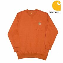 Carhartt カーハート 胸ロゴ ポケット スウェット トレーナー M オレンジ クルーネック_画像1