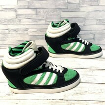 R5360bE adidas アディダス ハイカットスニーカー ブラック×グリーン×ホワイト レディース 24.5cm インヒールスニーカー ビッグロゴ_画像3