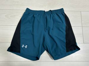 ★アンダーアーマー UNDER ARMOUR 薄手 ハーフパンツ ショートパンツ LGサイズ ヒートギア FITTED★グリーン系