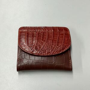 折りたたみ財布　クロコダイル　ワニ革　ワニ皮　ブラウン　ミニ財布　折り財布　ショートウォレット　コンパクトウォレット　