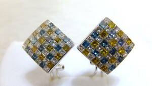 K14kt 585 14 gold clip type earrings multicolor diamond Canary Blue Clear