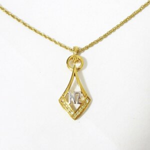  beautiful goods NINA RICCI Nina Ricci Logo rhinestone necklace pendant Gold 