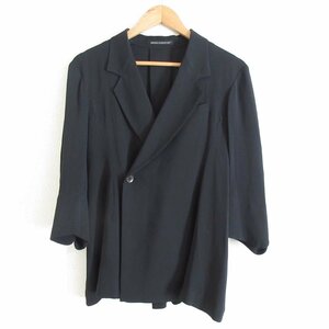 美品 Yohji yamamoto ヨウジヤマモト シルク100％ バックデザイン シングル 1B 七分袖 ジャケット 1 ブラック