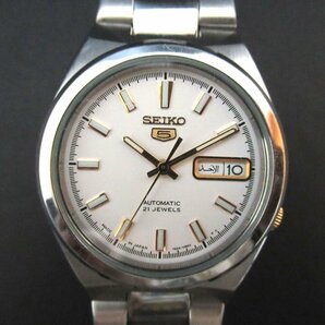 美品 SEIKO セイコー5 オートマチック 自動巻き 3針式+カレンダー 21石 メンズウォッチ 腕時計 7S26-02S0 シルバーベルト×ホワイト文字盤の画像1