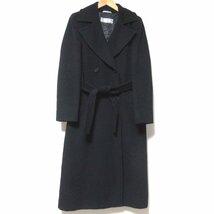 美品 Max Mara マックスマーラ 101801型 ダブルブレスト ベルテッド ロングコート F34サイズ ブラック_画像1