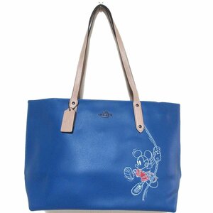 美品 DISNEYxCOACH ディズニー×コーチ ミッキーマウスプリント レザー トートバッグ ショルダーバッグ C2081-3909 ブルー×ベージュ