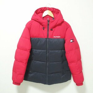 美品 22AW Tommy Hilfiger トミーヒルフィガー パーカー ジップアップジャケット パデッドブルゾン XL レッド×ネイビー 102