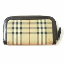 BURBERRY バーバリー ノバチェック PVC×レザー ラウンドファスナー ロングウォレット 長財布 イタリア製 ブラウン ベージュ_画像2