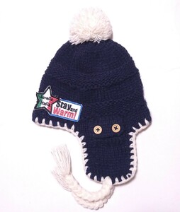 ATULERIA KOBE アウレリア神戸 子供用 ポンポン ニット帽 帽子 サイズ56cm キッズ キャップ ネイビー