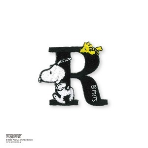 新品★PEANUTS★SNOOPY★ワッペン★R★黒★アルファベット★イニシャル★スヌーピー