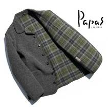 最高級【定価7万超】Papas パパス ダブルフェイス ウールジャケット 48(M) メンズ ロゴ刺繍 裏チェック ソフトメルトン 着心地抜群 日本製_画像1