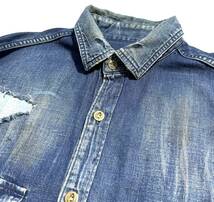 最高級【定価4.18万】ANACHRONORM アナクロノーム ダメージ加工 デニムワークシャツ 02(L相当) Damaged Denim Work Shirt 送料520円 日本製_画像2