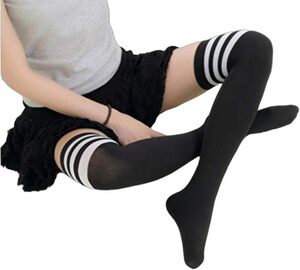 大きいサイズ ニーハイ 2足セット 靴下 ニーソ 男の娘 コスプレ メンズ 対応 ニーハイソックス (黒×黒白)
