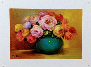 Art hand Auction Maler HarRu Blume Rose Rose Vase Gemälde Ölgemälde Rahmen Acryl, Malerei, Ölgemälde, Stilllebenmalerei