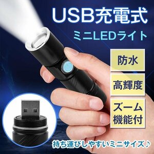 USB充電式 ミニ 小型 LEDライト 明るい 防水 高輝度 コンパクト ズーム機能 電池交換不要 省エネ 災害 ny225