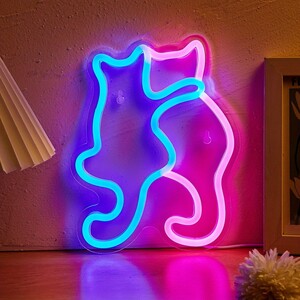 青い猫LEDネオンサイン - 寝室・パーティー飾り