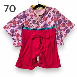 着物 袴ロンパース ベビー服 70サイズ お正月 誕生日 初節句 お祝い 七五三 オール 女の子 和服 ひな祭り 美品　ロンパース