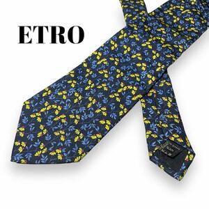 エトロ ETRO ネクタイ　シルク SILK 花柄　ボタニカル　ヴィンテージ vintage 美品　ネイビー 草　小花柄　フラワー　フローラル