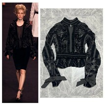 100万 YVES SAINT LAURENT RIVE GAUCHE 2002AW イブサンローランリブゴーシュ トムフォード レザー ベルベット ベロア リボンジャケット 36_画像1