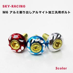 【在庫処分】 1円スタート 新品 M6 アルミ削り出し アルマイト加工 汎用ボルト（ブルー・10個セット）アルマイト アルミ ボルト バイク オ