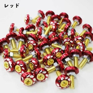 【在庫処分】 1円スタート M6 加工汎用ボルト（レッド・5個セット）全３色 バイク オートバイ カスタムパーツ アルマイトボルト 飾りボルト