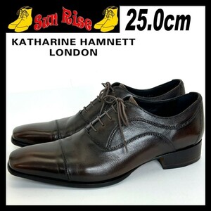 即決 訳あり KATHARINE HAMNETT キャサリンハムネット メンズ 25cm 本革 レザー ストレートチップ 茶 カジュアル ドレスシューズ 革靴 中古